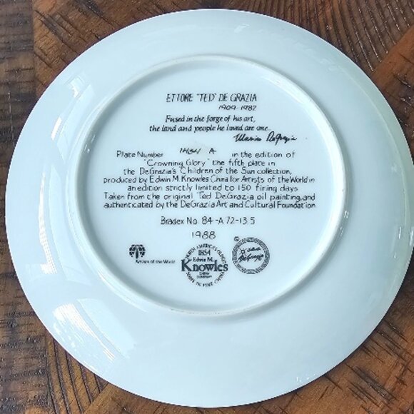 Ettorie "Ted" De Grazia 1988 8.75" Plate Crowning Glory Children of the Sun - Picture 3 of 3